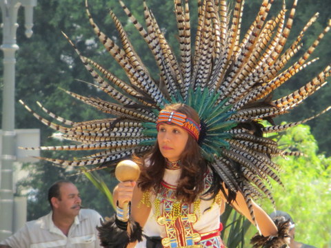 Aztec Indian dancing near Olivera Street in Los Angeles