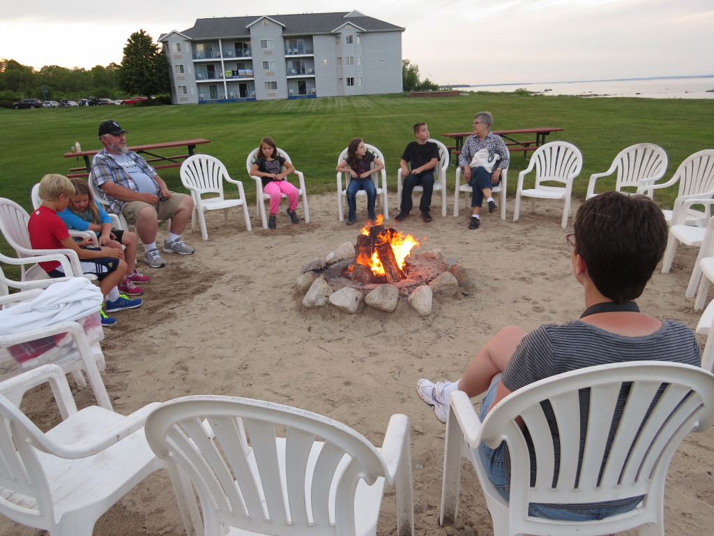Campfire with smores in St. Ignace, Michigan