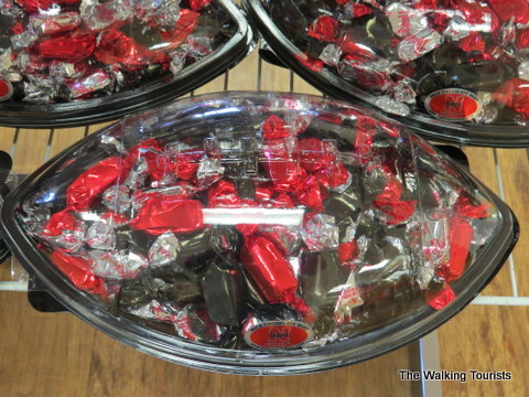 Football filled with Husker colored meltaways at Baker's candies