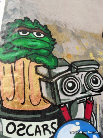 Oscar the Grouch and Wall-ee in street art in Kansas City Crossroads District
