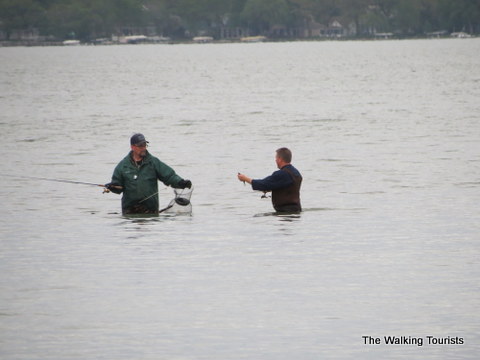 Wading for fish in Clear Lake