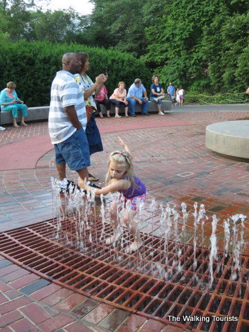 Playing in the fountain waiting for it to turn dark for the lanterns at Missouri Botanical Gardens