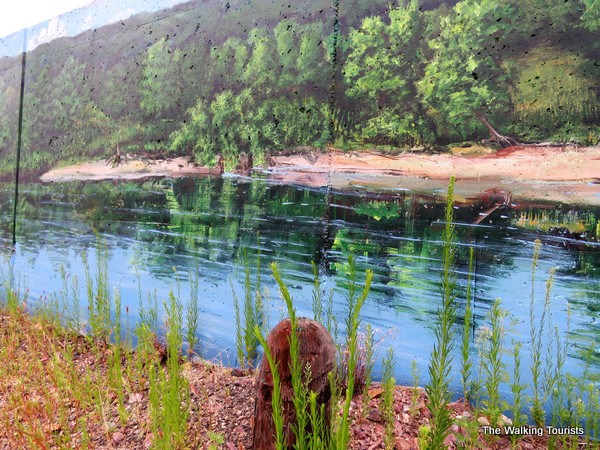 A mural along the city's flood wall recognizes nature along the Minnesota River.