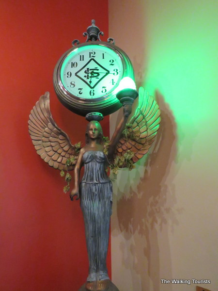 The brewery added its logo to the center of of the clock. The angel was once located at the old Dundee Bar.
