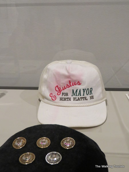 UP achievement pins and a hat from Edwina Justus' mayoral campaign.