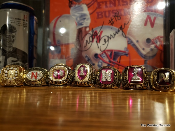 Brook Berringer's championship rings are among the personal items on display at a special exhibit honoring the late Husker star at the Goodland museum.