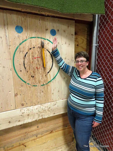 Lisa was proud of her axe finally scoring points on the target.