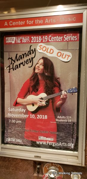 The poster promoting Mandy Harvey outside the theater.