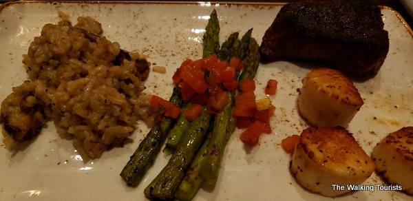 Lisa enjoyed a combination with a steak filet and scallops.