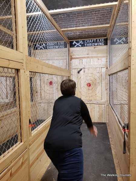 Lisa got her throwing motion down fairly quickly and hit the target a few times during our visit.