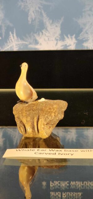 Goose on a rock, made from whale ear wax and ivory.