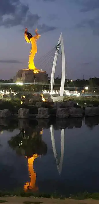 Keeper of the Plains lit at night