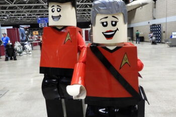 Cosplayers as Lego Star Trek characters.